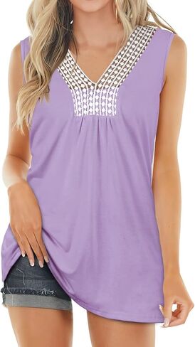 XIEERDUO Womens Summer Tops Cap Sleeves Eyelet Fabric Tshirts V Neck Tank Tops Loose Fit in Saudi Arabia