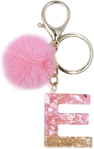 Jtkdxqs رسالة A-Z المفاتيح الكريستال الوردي مع الكرة بوم بوم حلقة رئيسية للنساء الفتيات حقيبة الظهر حقائب اليد قلادة لطيف in Kuwait