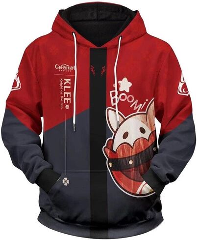 Genshin Impact Hoodie Klee 3D Printed Hooded Barbatos Pullover Xiao Sweatshirt Jacket Outwear Cosplay Costume,S-3XL in Saudi Arabia