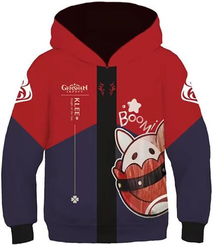 Genshin Impact Hoodie Klee 3D Printed Hooded Barbatos Pullover Xiao Sweatshirt Jacket Outwear Cosplay Costume,S-3XL in Saudi Arabia