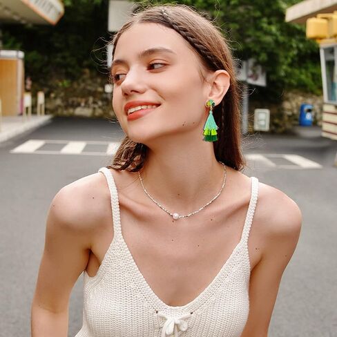 St Patrick's Day Earrings for Women, Shamrock Layered Tassel Earrings, Irish Green Clover Earrings for Women, St Patrick's Day Accessories, Bohemian Green Tassel Earrings, Medium, Zinc, No Gemstone in Kuwait