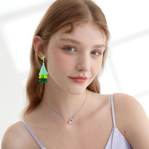 St Patrick's Day Earrings for Women, Shamrock Layered Tassel Earrings, Irish Green Clover Earrings for Women, St Patrick's Day Accessories, Bohemian Green Tassel Earrings, Medium, Zinc, No Gemstone in Kuwait