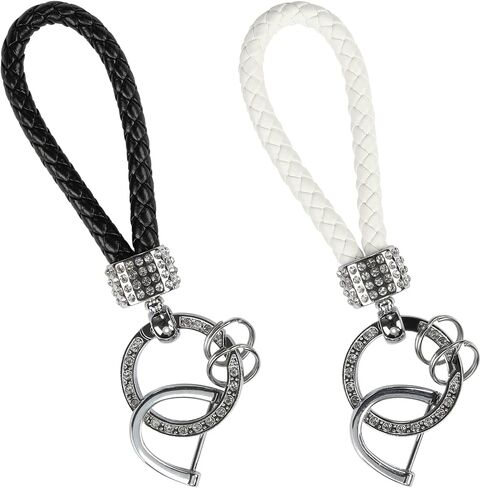 GuanyouDamy Keychain, Key Chains for Women, Car Keychain for Women,Black & White Leather Rhinestone Keychains in Saudi Arabia
