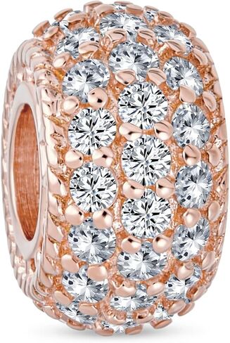 Sparkling Dome Clear White Crystal Spacer Stopper Barrel Bead Charm For Women Teens Rose Gold Plated .925 Sterling Silver Fits European Bracelet in Kuwait