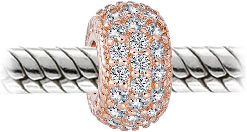 Sparkling Dome Clear White Crystal Spacer Stopper Barrel Bead Charm For Women Teens Rose Gold Plated .925 Sterling Silver Fits European Bracelet in Kuwait
