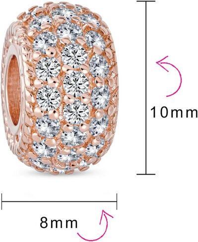 Sparkling Dome Clear White Crystal Spacer Stopper Barrel Bead Charm For Women Teens Rose Gold Plated .925 Sterling Silver Fits European Bracelet in Kuwait