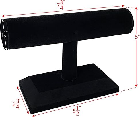 ايكي ديزاين مجموعة من قطعتين حامل اساور خشبي مغطى بالمخمل لعرض المجوهرات والساعات والاساور والمجوهرات والاساور الحلقية وحامل الاساور الحلقية على شكل حرف T لتنظيم المنزل، لون اسود in Kuwait