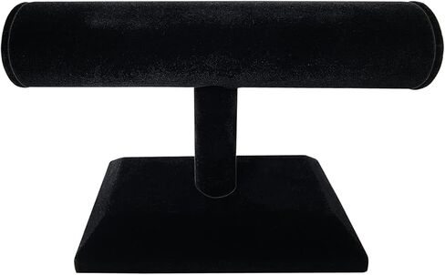 ايكي ديزاين مجموعة من قطعتين حامل اساور خشبي مغطى بالمخمل لعرض المجوهرات والساعات والاساور والمجوهرات والاساور الحلقية وحامل الاساور الحلقية على شكل حرف T لتنظيم المنزل، لون اسود in Kuwait