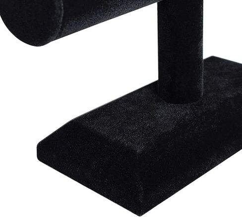 ايكي ديزاين مجموعة من قطعتين حامل اساور خشبي مغطى بالمخمل لعرض المجوهرات والساعات والاساور والمجوهرات والاساور الحلقية وحامل الاساور الحلقية على شكل حرف T لتنظيم المنزل، لون اسود in Kuwait