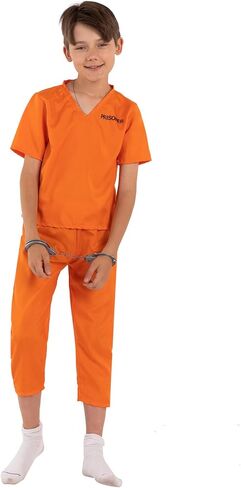 زي السجين التنكري للبالغين والاطفال من السجن، بذلة برتقالية للمحكوم عليها، قميص وبنطال، زي فاخر للرجال والنساء in Kuwait