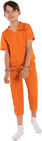 زي السجين التنكري للبالغين والاطفال من السجن، بذلة برتقالية للمحكوم عليها، قميص وبنطال، زي فاخر للرجال والنساء in Kuwait