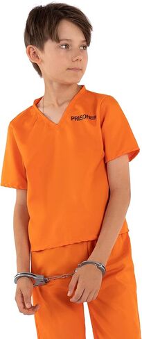 زي السجين التنكري للبالغين والاطفال من السجن، بذلة برتقالية للمحكوم عليها، قميص وبنطال، زي فاخر للرجال والنساء in Kuwait