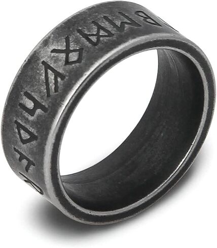 BAVIPOWER فايكنغ سلتيك رونيك الدائري العتيقة خمر الأسود الفولاذ المقاوم للصدأ مجوهرات حماية تميمة للرجال والنساء in Kuwait