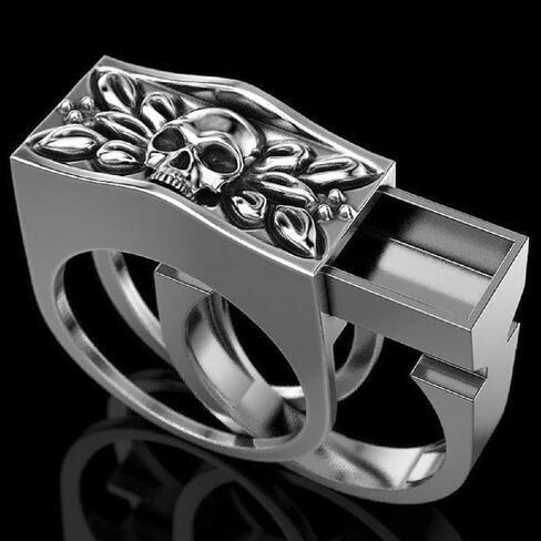 Punk Style Skull Men Set Rings Rock Punk Style Gothic Totem Amulet Ring with Mini Hidden Storage Box Design Two - Color Skull Pull Animal Ashes Storage Box (Size 13, Silvery) in Saudi Arabia