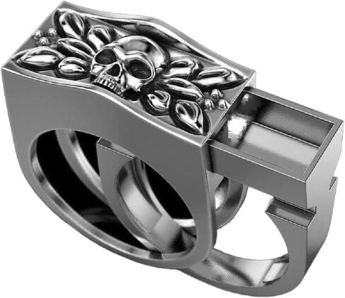 Punk Style Skull Men Set Rings Rock Punk Style Gothic Totem Amulet Ring with Mini Hidden Storage Box Design Two - Color Skull Pull Animal Ashes Storage Box (Size 13, Silvery) in Saudi Arabia