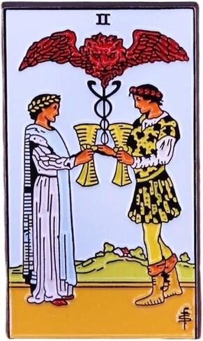 Two of Cups Man Woman Lion Lovers Love Romance Minor Arcana Tarot Card Fortune Telling II 2 1.5" Enamel Pin Badge in Saudi Arabia