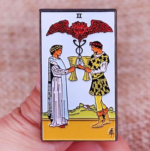 Two of Cups Man Woman Lion Lovers Love Romance Minor Arcana Tarot Card Fortune Telling II 2 1.5" Enamel Pin Badge in Saudi Arabia