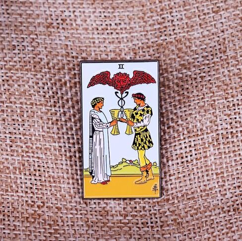 Two of Cups Man Woman Lion Lovers Love Romance Minor Arcana Tarot Card Fortune Telling II 2 1.5" Enamel Pin Badge in Saudi Arabia