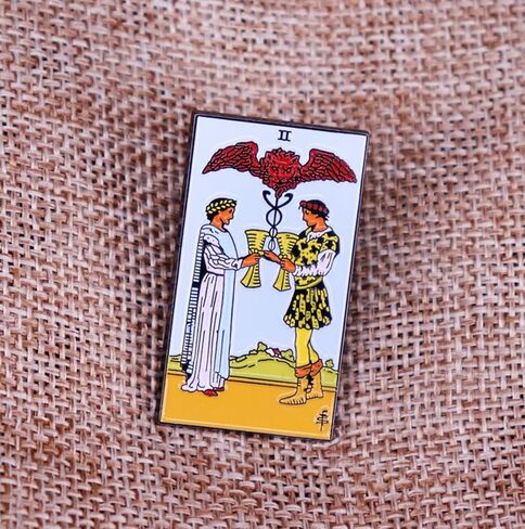 Two of Cups Man Woman Lion Lovers Love Romance Minor Arcana Tarot Card Fortune Telling II 2 1.5" Enamel Pin Badge in Saudi Arabia
