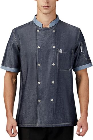 Unisex Silky Chef Coat - Tencel Denim Chef Jacket Lightweight Short Chef Shirt Restaurant Uniform in Kuwait