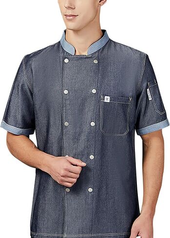 Unisex Silky Chef Coat - Tencel Denim Chef Jacket Lightweight Short Chef Shirt Restaurant Uniform in Kuwait