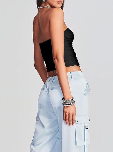 CSDAJIO Women's Ruched Side Strapless Crop Tube Top Double Lined Seamless Bandeau Top Going Out Summer Shirt in Kuwait