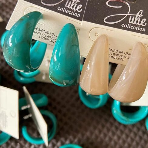 Lightweight Thick Wide Dome U Shape Acetic Acid Board Vintage Acrylic Drop Dangle Earrings Retro Chunky Resin Colorful Statement C Shape Jewelry for Women Girls in Saudi Arabia