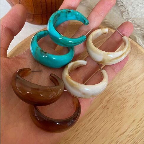 Lightweight Thick Wide Dome U Shape Acetic Acid Board Vintage Acrylic Drop Dangle Earrings Retro Chunky Resin Colorful Statement C Shape Jewelry for Women Girls in Saudi Arabia