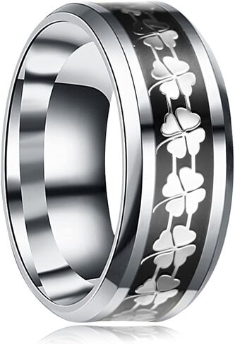 8mm Four-Leaf Clover/Skull/Butterfly Band Ring for Men Women,Tungsten Carbide Band Ring Jewelry Gift for Him Her in Saudi Arabia