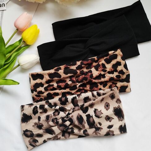 Hjiaruiky 4Pcs Turban Headbands for Women Boho Stretchy Fashion Headbands Fabric Twist Knotted Cloth Cute Thick Headband Head Wraps for Womens Girls Yoga Black in Kuwait