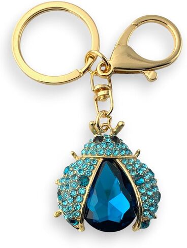 Evenchae Bejeweled Ladybug Keychain - Rhinestones, Gold Back, Drawstring Bag - 3.75 in Long in Kuwait