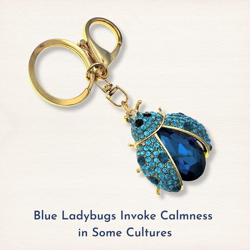 Evenchae Bejeweled Ladybug Keychain - Rhinestones, Gold Back, Drawstring Bag - 3.75 in Long in Kuwait