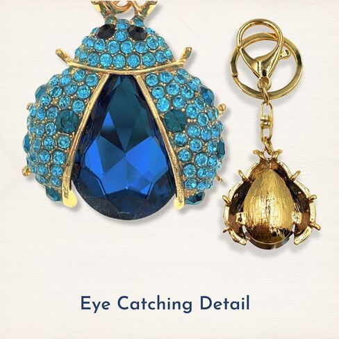 Evenchae Bejeweled Ladybug Keychain - Rhinestones, Gold Back, Drawstring Bag - 3.75 in Long in Kuwait