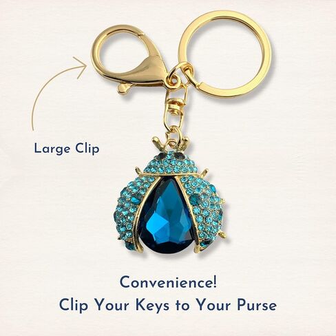 Evenchae Bejeweled Ladybug Keychain - Rhinestones, Gold Back, Drawstring Bag - 3.75 in Long in Kuwait