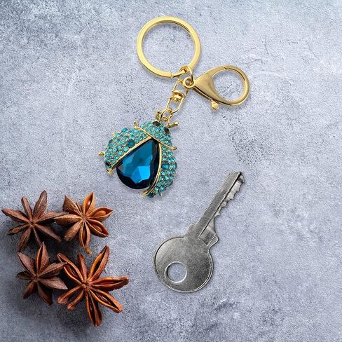 Evenchae Bejeweled Ladybug Keychain - Rhinestones, Gold Back, Drawstring Bag - 3.75 in Long in Kuwait