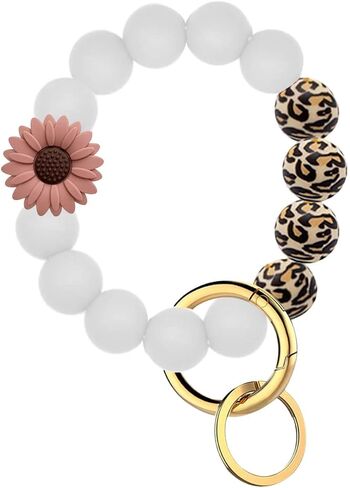 BattleTim Silicone Daisy Flower Bracelet Keychain Bead Stretchy Key Chain Rings Keyring Holder Bracelets for Women in Saudi Arabia