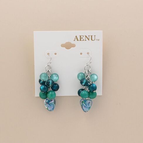 Aenu اليدوية الخرز أقراط للنساء قطرة العنقودية أقراط مطرزة المتدلية لطيف القلب هوك القرط للمراهقين جريل in Saudi Arabia