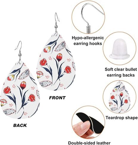 Faux Leather Earrings Leopard Teardrop Dangle Earrings For Women Girls in Saudi Arabia