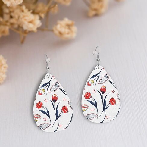 Faux Leather Earrings Leopard Teardrop Dangle Earrings For Women Girls in Saudi Arabia