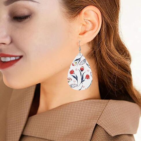 Faux Leather Earrings Leopard Teardrop Dangle Earrings For Women Girls in Saudi Arabia