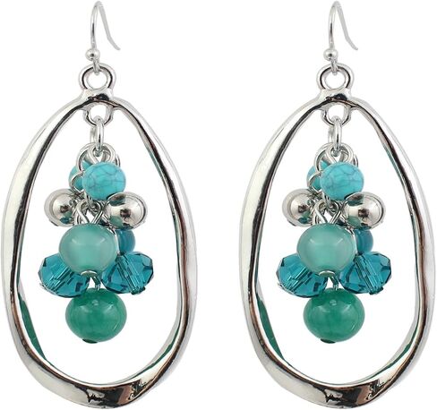 Aenu Big Hoop Beaded Earrings for Women Long Cluster Colorful Red Stone Drop Earrings Boho Western Jewelry Teardrop Statement Earrings Dangle for Gifts in Kuwait