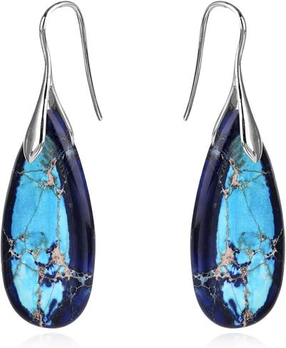 Turquoise Earrings for Women Blue Purple Red Western Jewelry for Women Mother Girlfriend Sterling Silver Boho Teardrop Earrings in Saudi Arabia