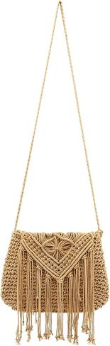 حقيبة يد نسائية من Ayliss منسوجة يدويًا عبر الجسم مصنوعة من القطن والكروشيه حقيبة يد كتف صيفية للشاطئ مصنوعة يدويًا بشرابة in Kuwait