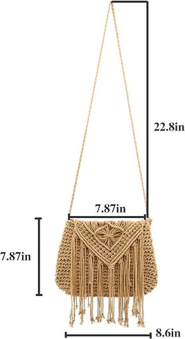 حقيبة يد نسائية من Ayliss منسوجة يدويًا عبر الجسم مصنوعة من القطن والكروشيه حقيبة يد كتف صيفية للشاطئ مصنوعة يدويًا بشرابة in Kuwait