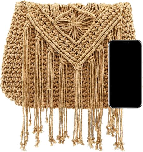 حقيبة يد نسائية من Ayliss منسوجة يدويًا عبر الجسم مصنوعة من القطن والكروشيه حقيبة يد كتف صيفية للشاطئ مصنوعة يدويًا بشرابة in Kuwait