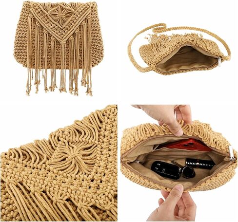 حقيبة يد نسائية من Ayliss منسوجة يدويًا عبر الجسم مصنوعة من القطن والكروشيه حقيبة يد كتف صيفية للشاطئ مصنوعة يدويًا بشرابة in Kuwait