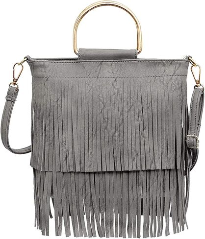 حقيبة كروس نسائية من CHIC DIARY مصنوعة من الجلد ومزودة بشراشيب وحقيبة يد بمقبض in Kuwait