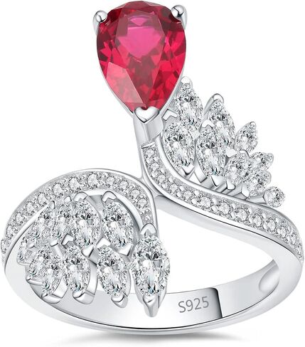 JewelryPalace Wings 1.8ct Pear Cut Created Red Ruby Cocktail Rings For Women, Art Deco Feather 925 Sterling Silver Gemstone Promise Ring For Her, Marquise Anniversary Fashion Rings Size 5-9 in Saudi Arabia