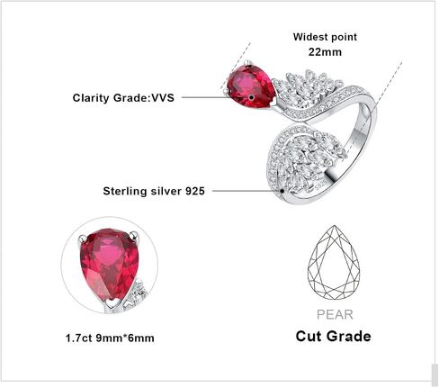 JewelryPalace Wings 1.8ct Pear Cut Created Red Ruby Cocktail Rings For Women, Art Deco Feather 925 Sterling Silver Gemstone Promise Ring For Her, Marquise Anniversary Fashion Rings Size 5-9 in Saudi Arabia