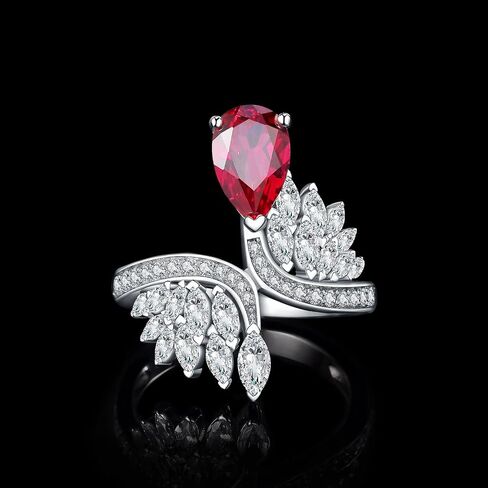 JewelryPalace Wings 1.8ct Pear Cut Created Red Ruby Cocktail Rings For Women, Art Deco Feather 925 Sterling Silver Gemstone Promise Ring For Her, Marquise Anniversary Fashion Rings Size 5-9 in Saudi Arabia